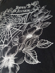 NORMAL IS AN ILLUSION - Morticia Addams quote t-shirt | THEBLACKWARDROBE.COM.