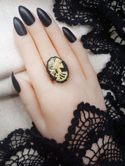 LADY SKULL SKELETON CAMEO RING | THEBLACKWARDROBE.COM.
