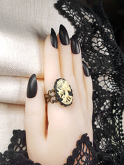 LADY SKULL SKELETON CAMEO RING | THEBLACKWARDROBE.COM.