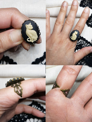 CAT CAMEO RING | THEBLACKWARDROBE.COM.