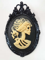 LADY SKULL SKELETON CAMEO BROOCH | THEBLACKWARDROBE.COM.