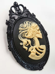 LADY SKULL SKELETON CAMEO BROOCH | THEBLACKWARDROBE.COM.