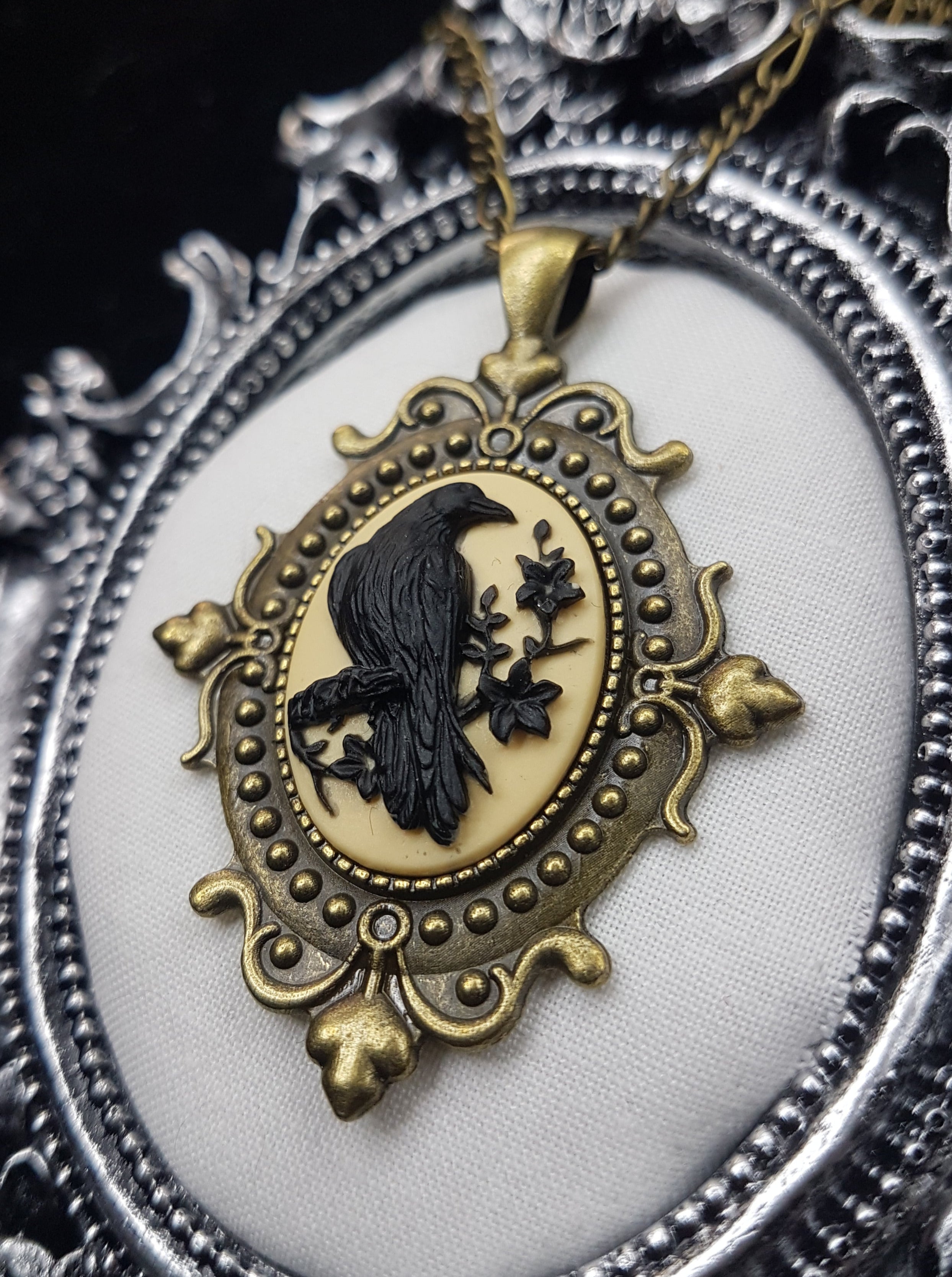 GOTHIC ORNATE RAVEN CAMEO NECKLACE | THEBLACKWARDROBE.COM.