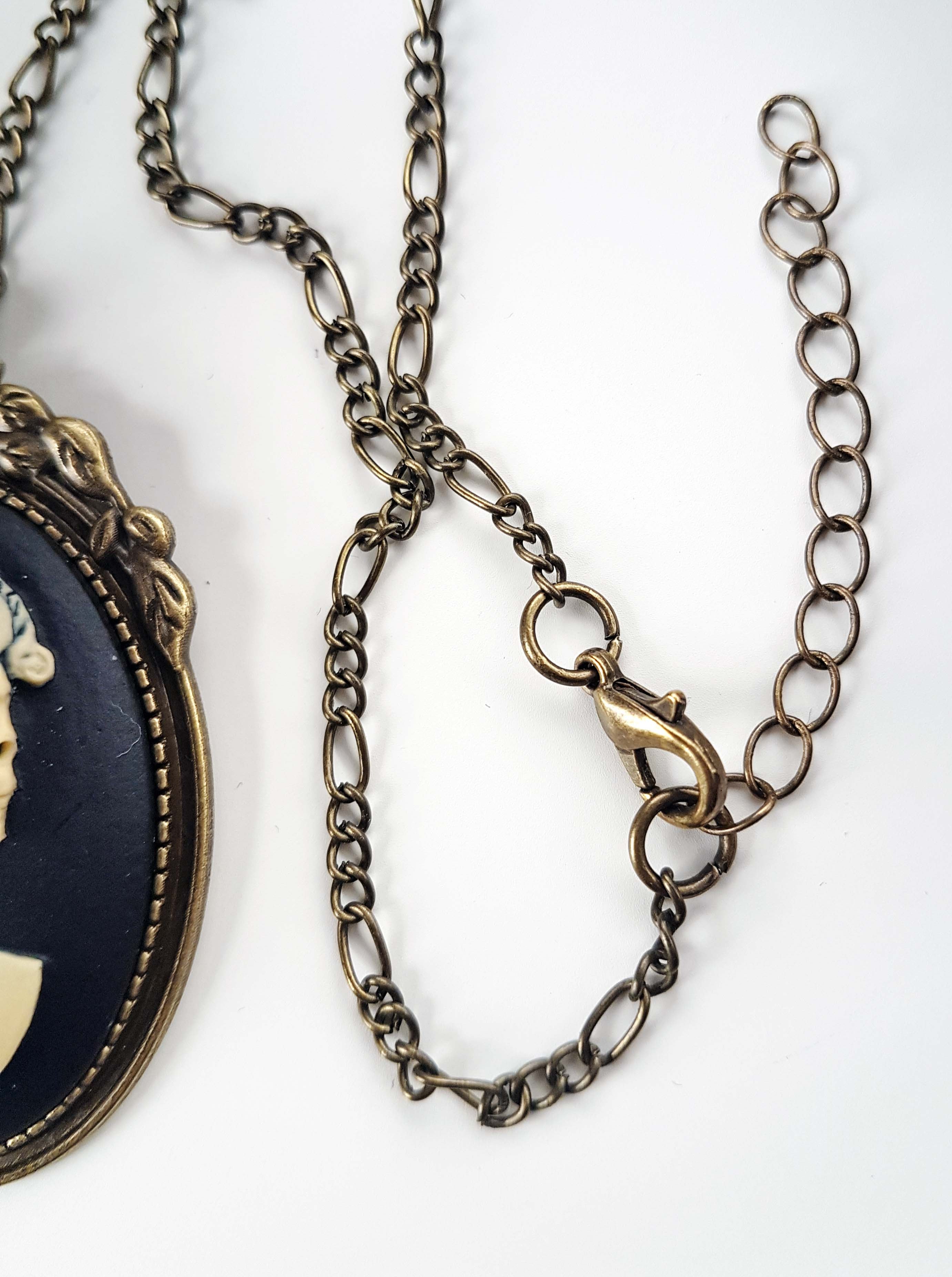 LADY SKULL SKELETON CAMEO NECKLACE | THEBLACKWARDROBE.COM.