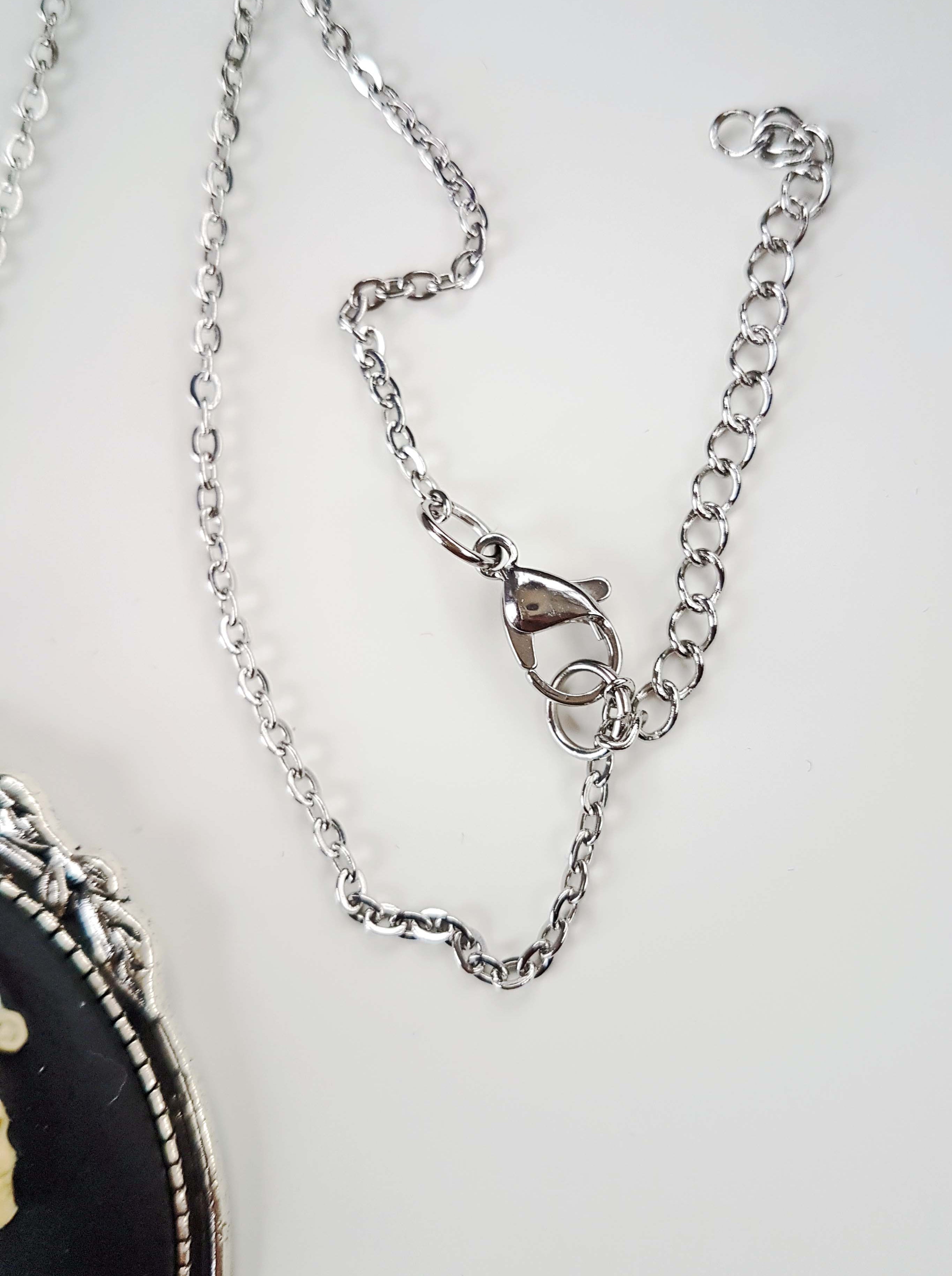 LADY SKULL SKELETON CAMEO NECKLACE | THEBLACKWARDROBE.COM.