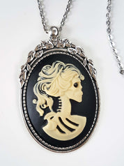 LADY SKULL SKELETON CAMEO NECKLACE | THEBLACKWARDROBE.COM.