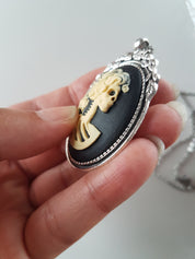 LADY SKULL SKELETON CAMEO NECKLACE | THEBLACKWARDROBE.COM.