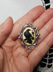GOTHIC RAVEN CAMEO MINI-BROOCH | THEBLACKWARDROBE.COM.
