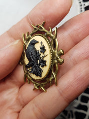 GOTHIC RAVEN CAMEO MINI-BROOCH | THEBLACKWARDROBE.COM.