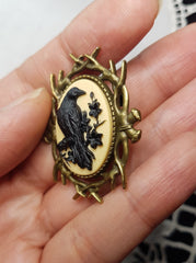 GOTHIC RAVEN CAMEO MINI-BROOCH | THEBLACKWARDROBE.COM.