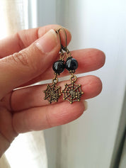 BLACK ONYX SPIDERWEB EARRINGS | THEBLACKWARDROBE.COM.