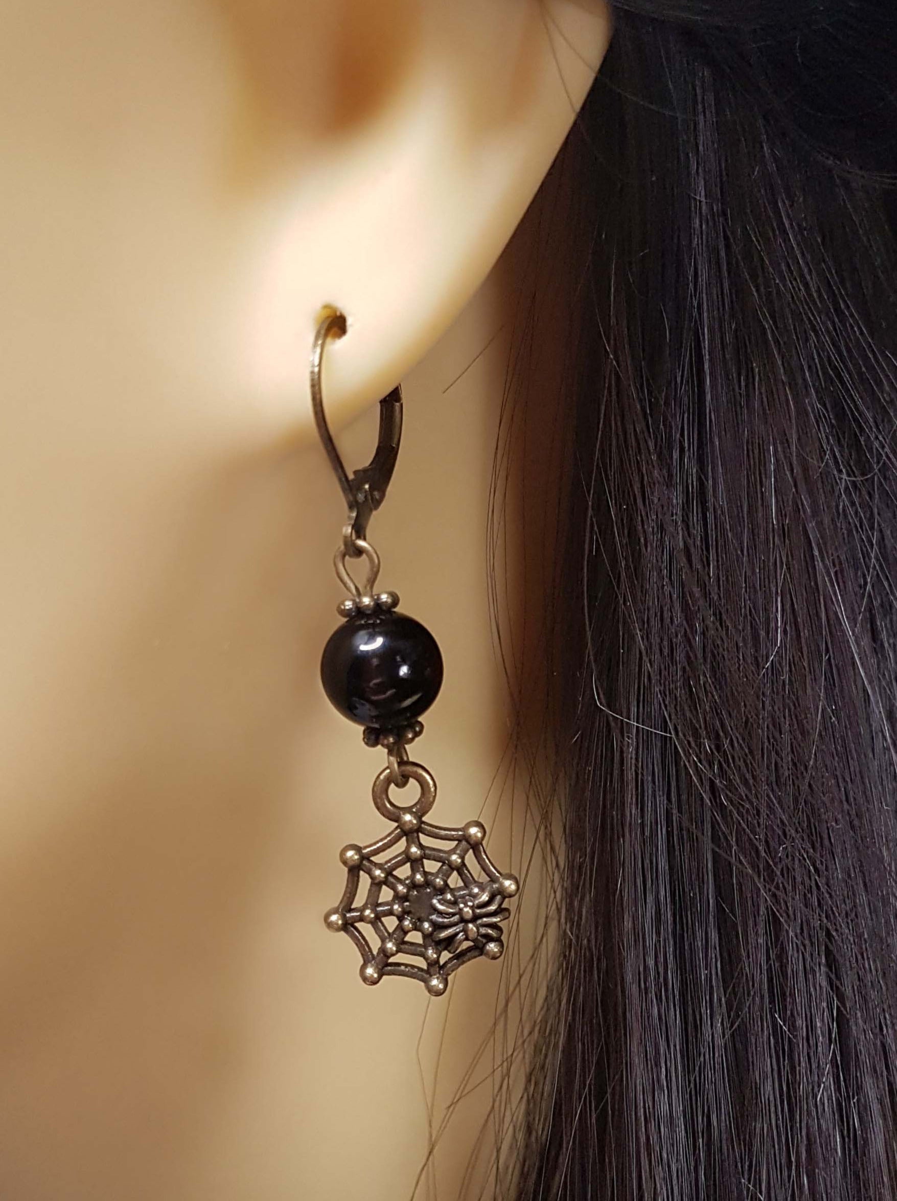 BLACK ONYX SPIDERWEB EARRINGS | THEBLACKWARDROBE.COM.