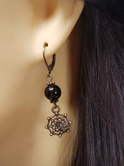 BLACK ONYX SPIDERWEB EARRINGS | THEBLACKWARDROBE.COM.