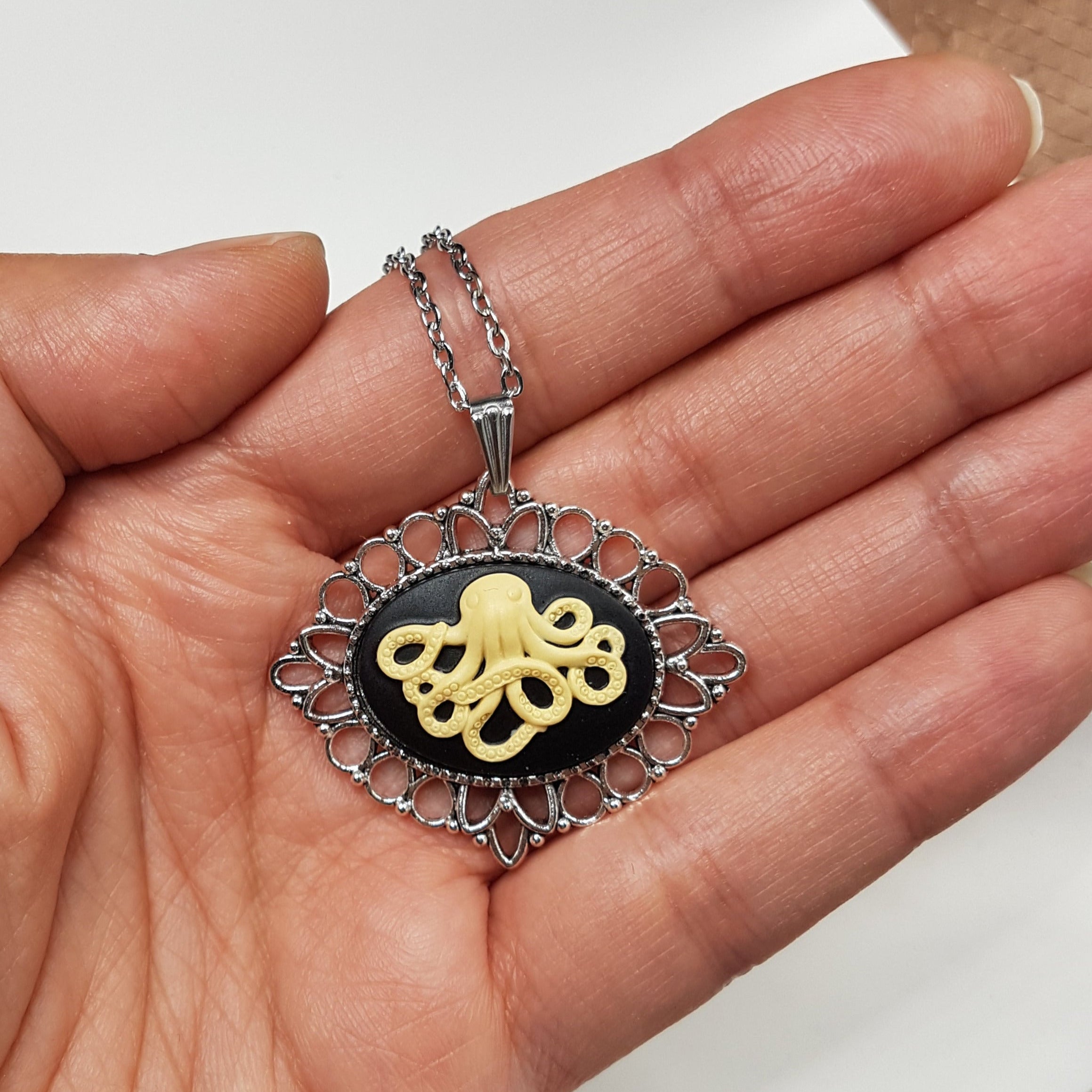 DAINTY OCTOPUS KRAKEN CAMEO NECKLACE | THEBLACKWARDROBE.COM.