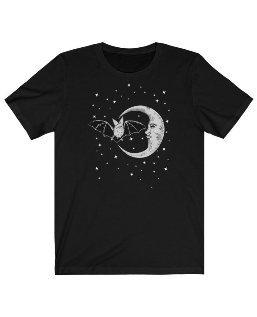 BAT AND MOON - creepy cute celestial vintage graphic t-shirt | THEBLACKWARDROBE.COM.