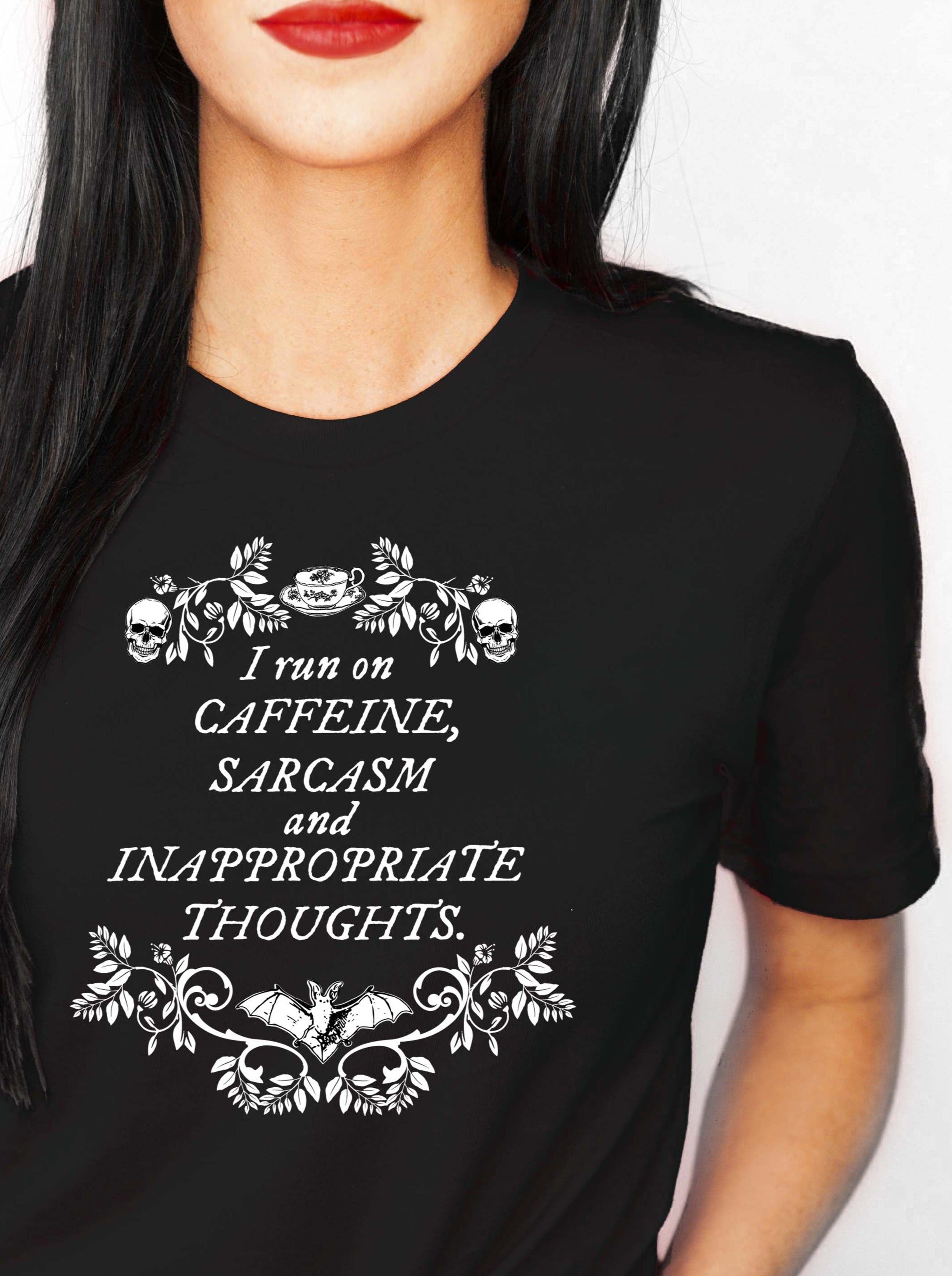 CAFFEINE THOUGHTS - alternative dark humour t-shirt | THEBLACKWARDROBE.COM.