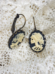 SMALL LADY SKULL CAMEO EARRINGS | THEBLACKWARDROBE.COM.