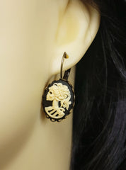 SMALL LADY SKULL CAMEO EARRINGS | THEBLACKWARDROBE.COM.