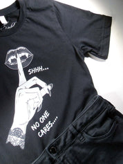 SHHH...NO ONE CARES - alternative Goth graphic t-shirt | THEBLACKWARDROBE.COM.