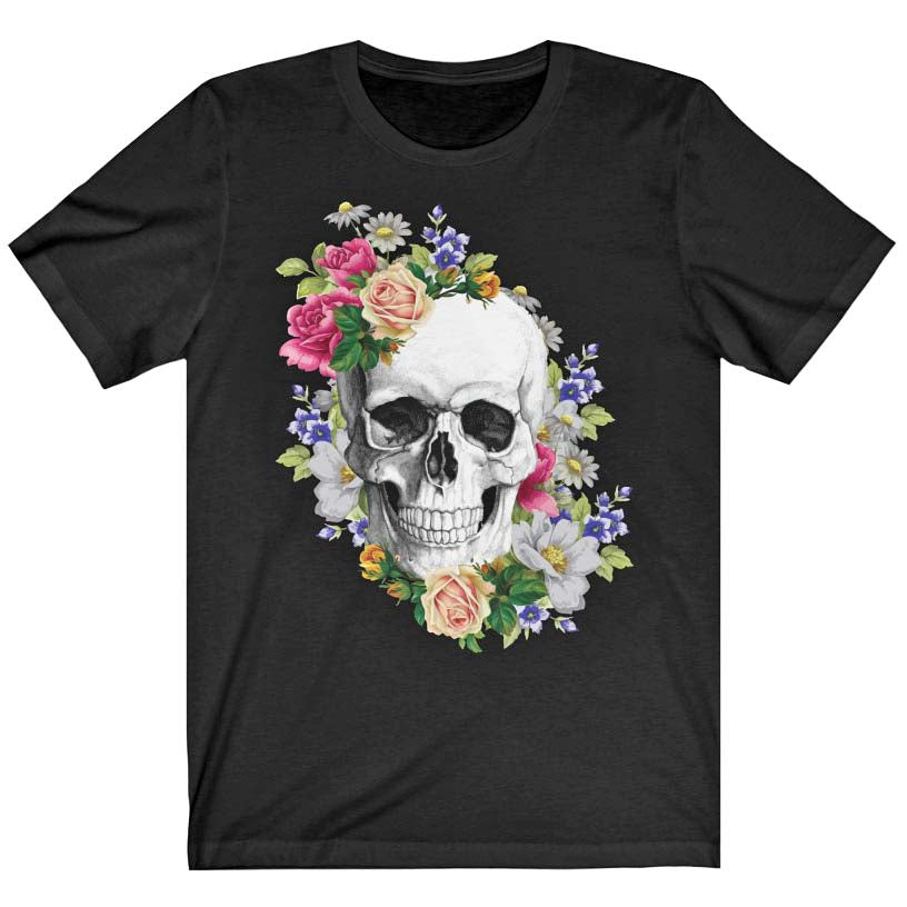 FLORAL SKULL - alternative Goth graphic t-shirt | THEBLACKWARDROBE.COM.
