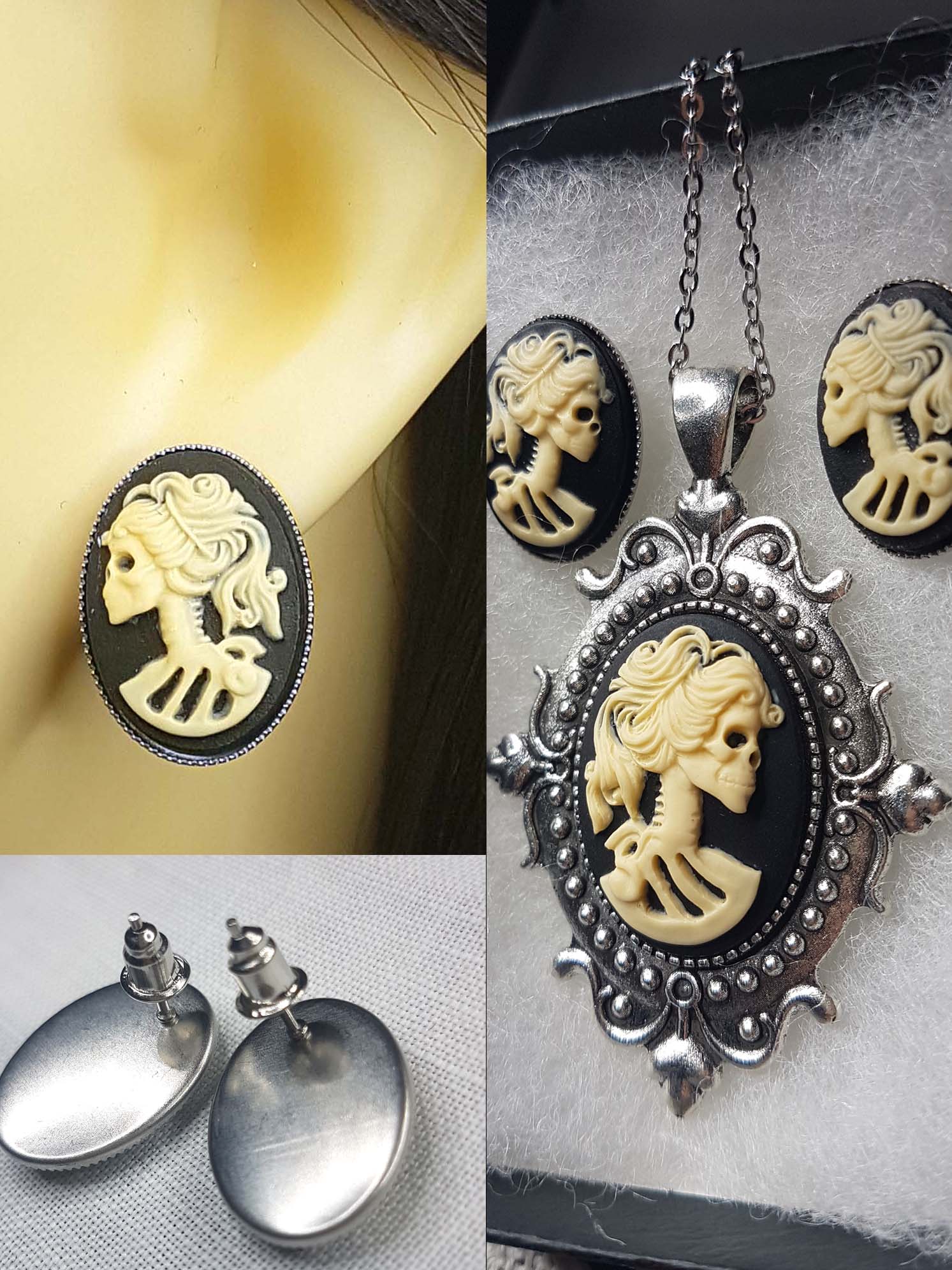 LADY SKULL CAMEO JEWELLERY SET | THEBLACKWARDROBE.COM.