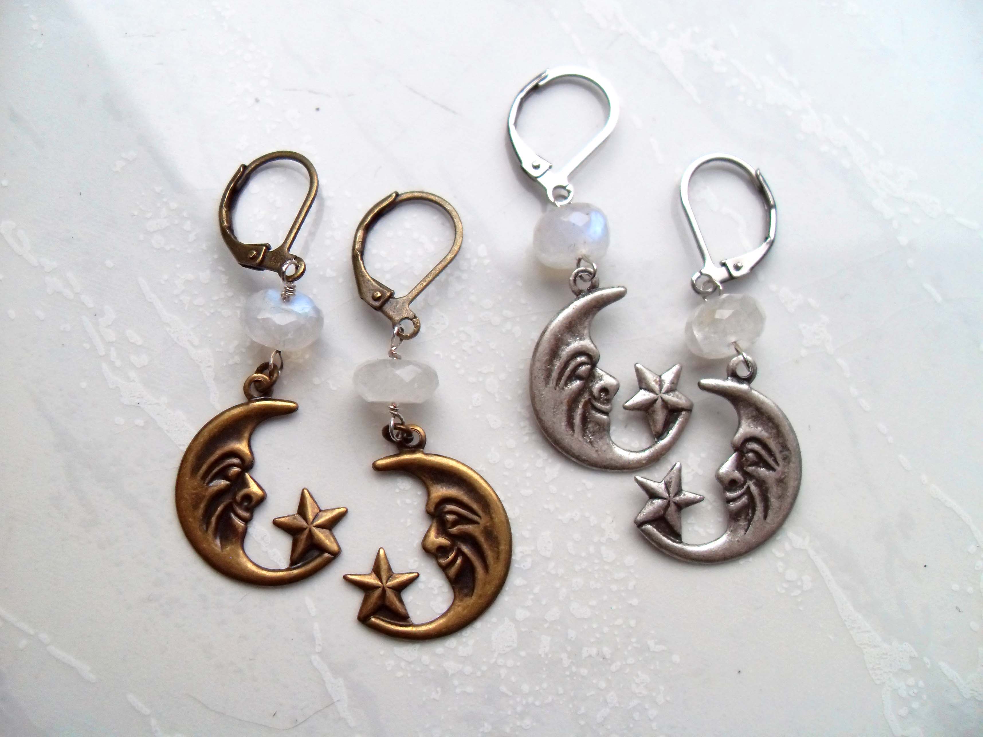 MOONSTONE CRESCENT MOON EARRINGS | THEBLACKWARDROBE.COM.