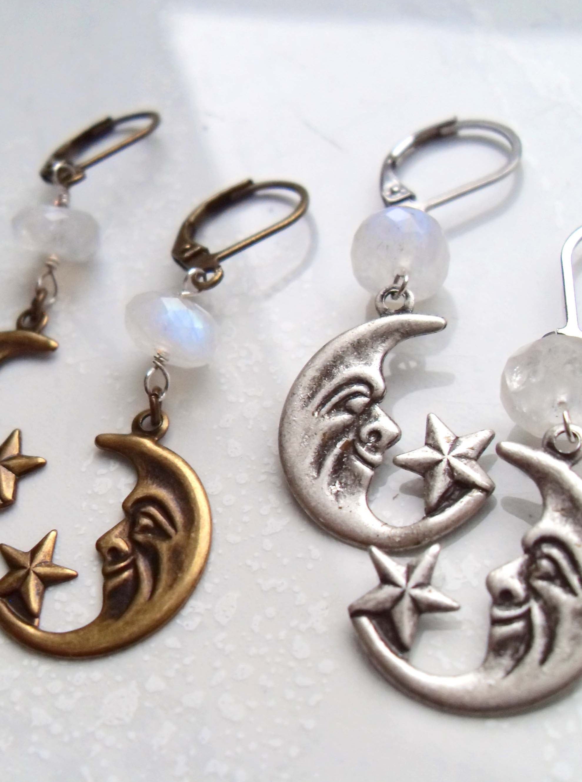 MOONSTONE CRESCENT MOON EARRINGS | THEBLACKWARDROBE.COM.