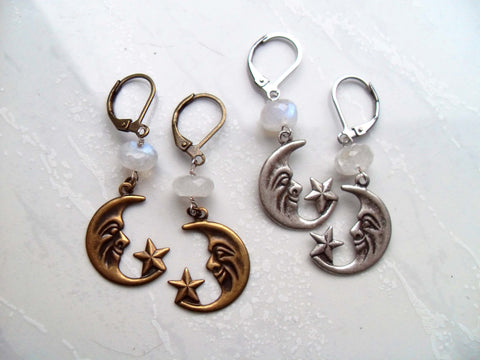 MOONSTONE CRESCENT MOON EARRINGS | THEBLACKWARDROBE.COM.