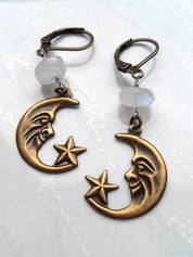 MOONSTONE CRESCENT MOON EARRINGS | THEBLACKWARDROBE.COM.
