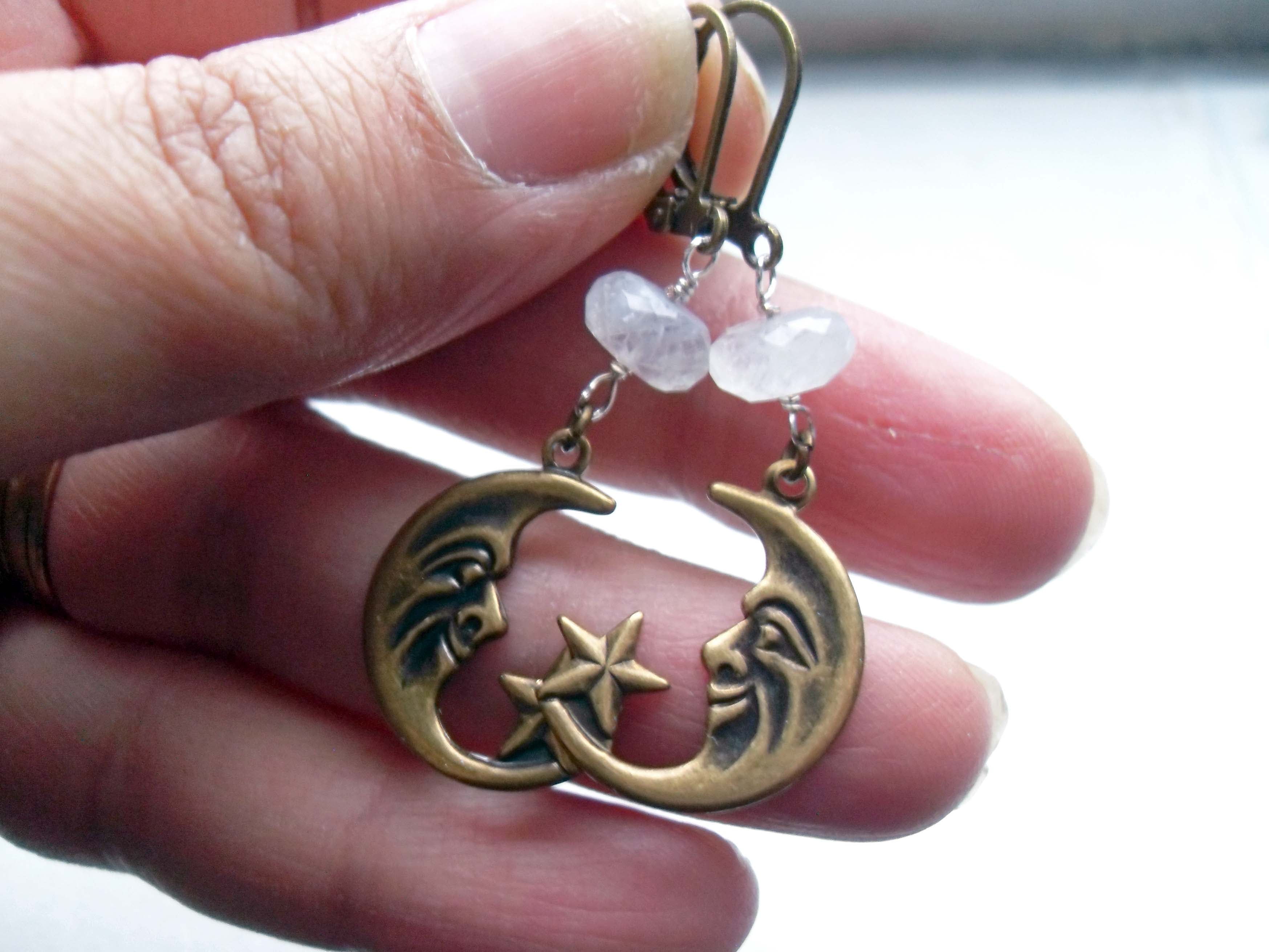 MOONSTONE CRESCENT MOON EARRINGS | THEBLACKWARDROBE.COM.