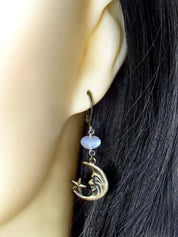 MOONSTONE CRESCENT MOON EARRINGS | THEBLACKWARDROBE.COM.