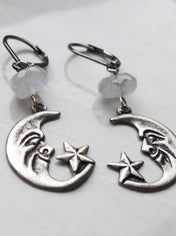 MOONSTONE CRESCENT MOON EARRINGS | THEBLACKWARDROBE.COM.