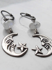 MOONSTONE CRESCENT MOON EARRINGS | THEBLACKWARDROBE.COM.
