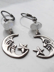MOONSTONE CRESCENT MOON EARRINGS | THEBLACKWARDROBE.COM.