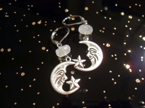MOONSTONE CRESCENT MOON EARRINGS | THEBLACKWARDROBE.COM.