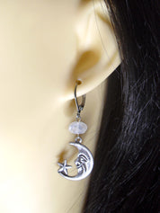 MOONSTONE CRESCENT MOON EARRINGS | THEBLACKWARDROBE.COM.