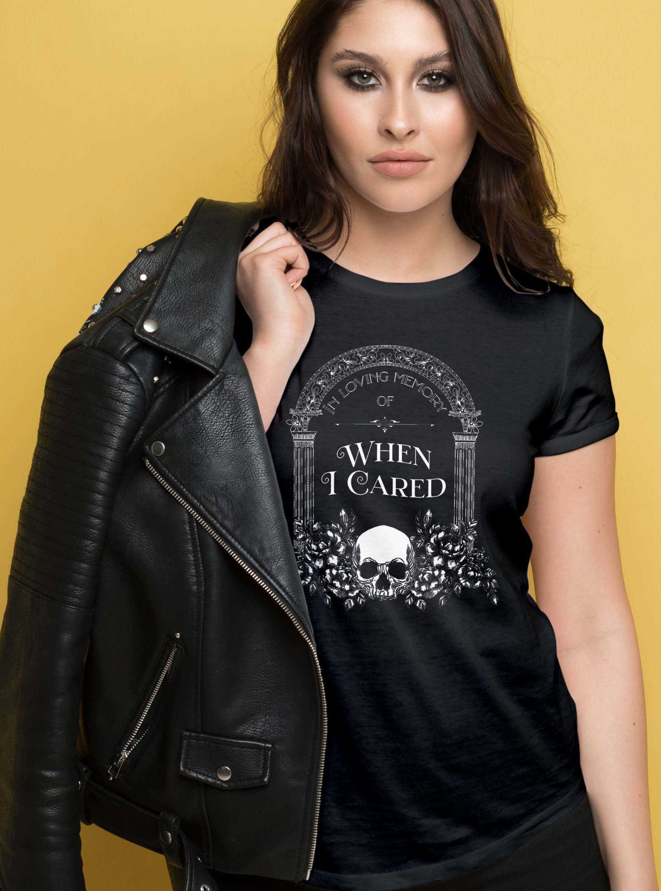 IN MEMORY OF WHEN I CARED - macabre dark humour t-shirt | THEBLACKWARDROBE.COM.