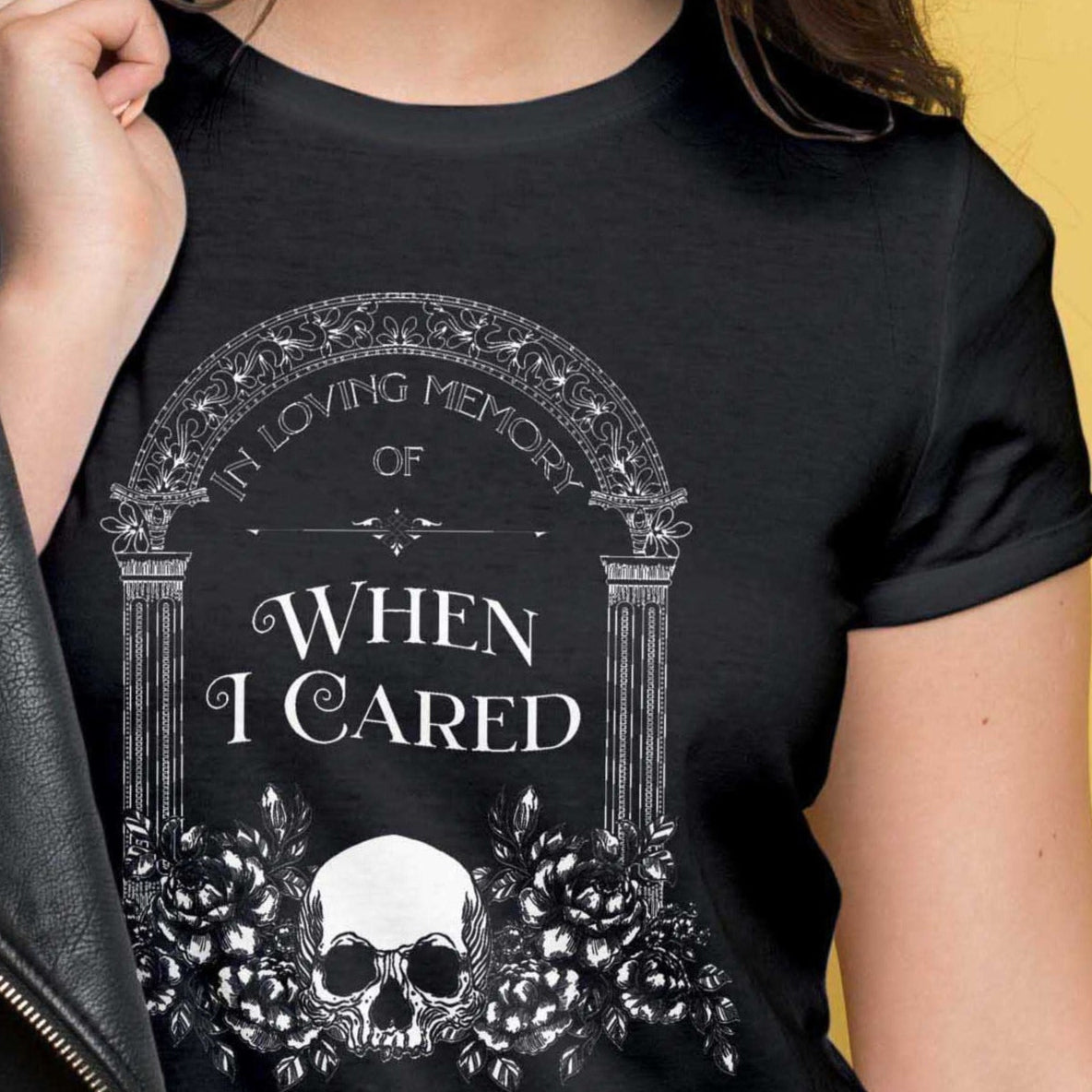 IN MEMORY OF WHEN I CARED - macabre dark humour t-shirt | THEBLACKWARDROBE.COM.