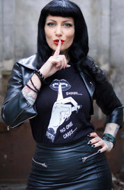 SHHH...NO ONE CARES - alternative Goth graphic t-shirt | THEBLACKWARDROBE.COM.