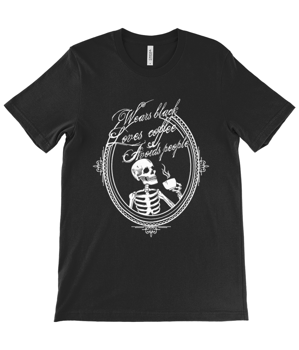 WEARS BLACK, LOVES COFFEE, AVOIDS PEOPLE  - Victorian Goth skull t-shirt | THEBLACKWARDROBE.COM.